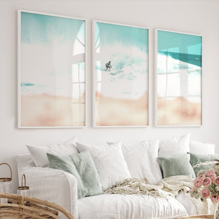 Surfer Wave Coastal Wall Art Framed - White Framed Poster No Border - Artworksets
