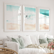 Surfer Wave Coastal Wall Art Framed - White Framed Poster with White Border - Artworksets