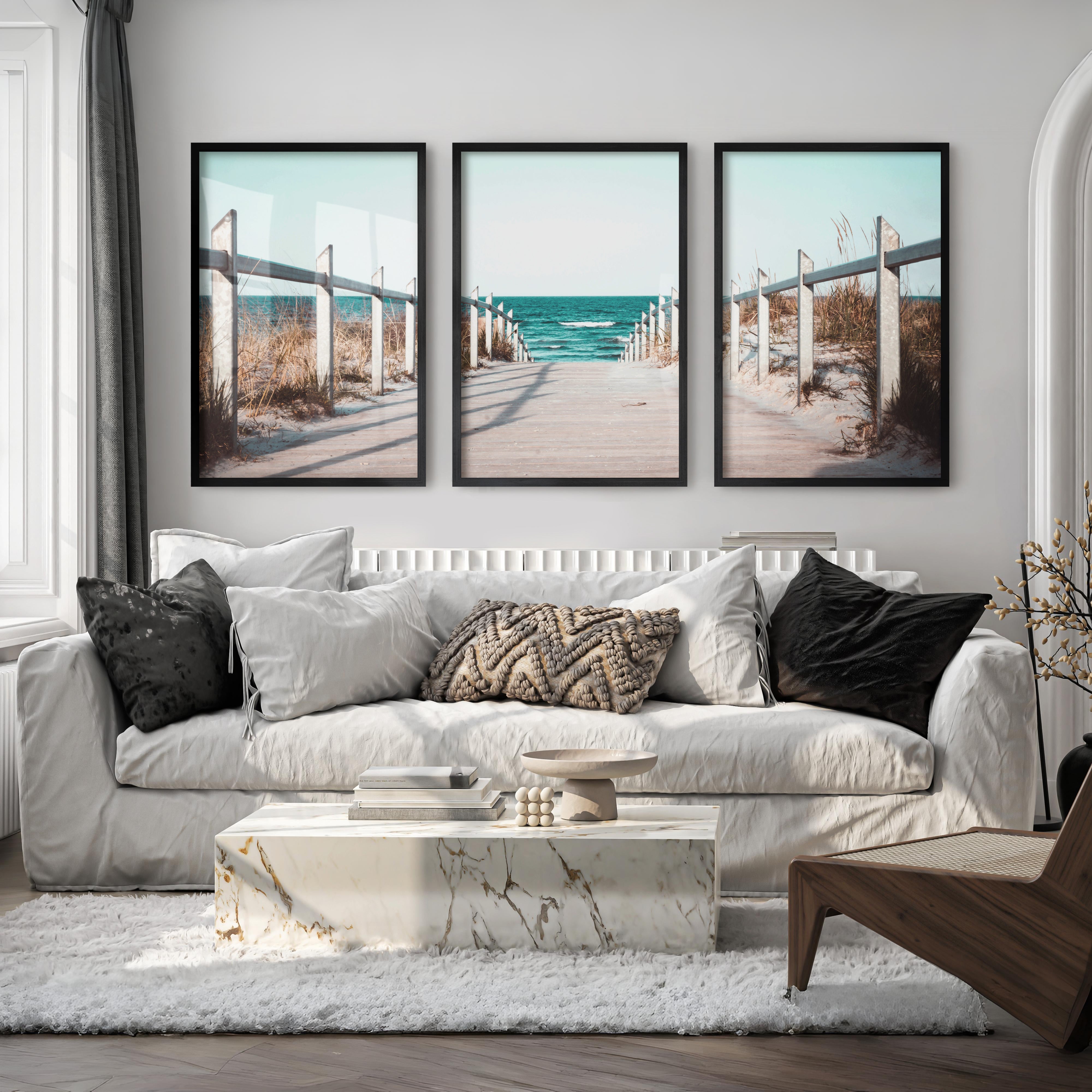 Beach Boardwalk Coastal Wall Art Prints - Black Framed Poster No Border - Artworksets