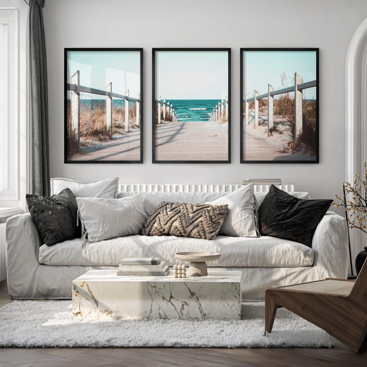 Beach Boardwalk Coastal Wall Art Prints - Black Framed Poster No Border - Artworksets