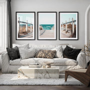 Beach Boardwalk Coastal Wall Art Prints - Black Framed Poster with White Border - Artworksets