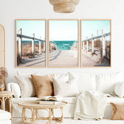 Beach Boardwalk Coastal Wall Art Prints - Natural Wood Framed Poster No Border - Artworksets