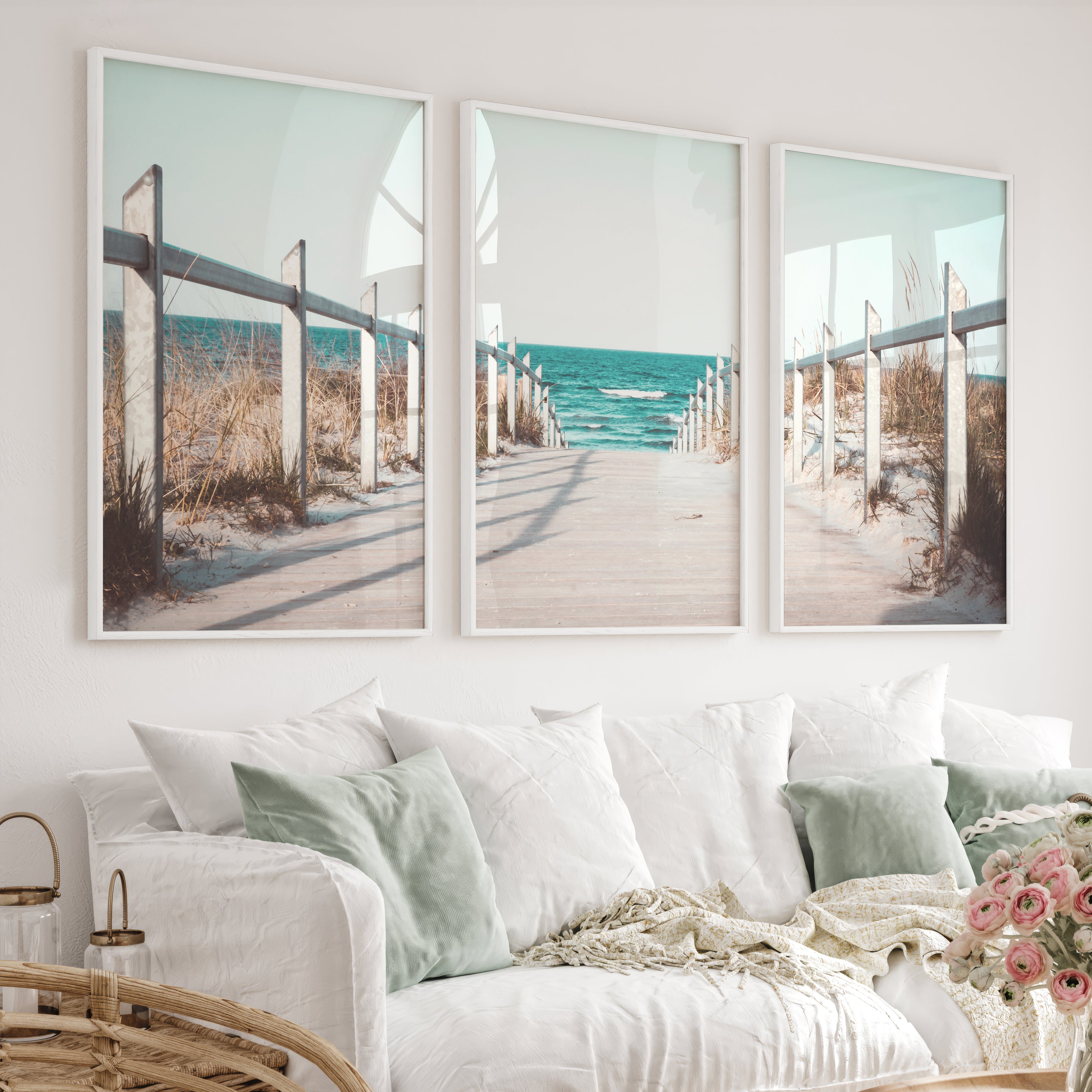 Beach Boardwalk Coastal Wall Art Prints - White Framed Poster No Border - Artworksets