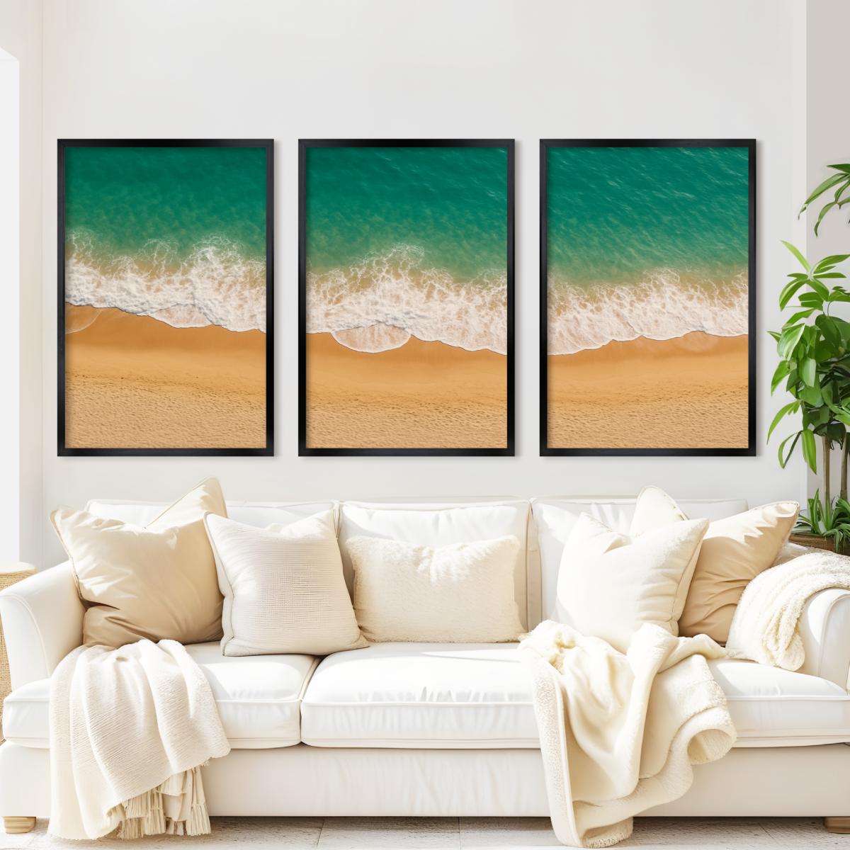 Coastal Wall Art Prints – Ocean Shoreline from Above - Black Framed Poster No Border - Artworksets
