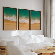 Coastal Wall Art Prints – Ocean Shoreline from Above - Dark Brown Framed Poster No Border - Artworksets