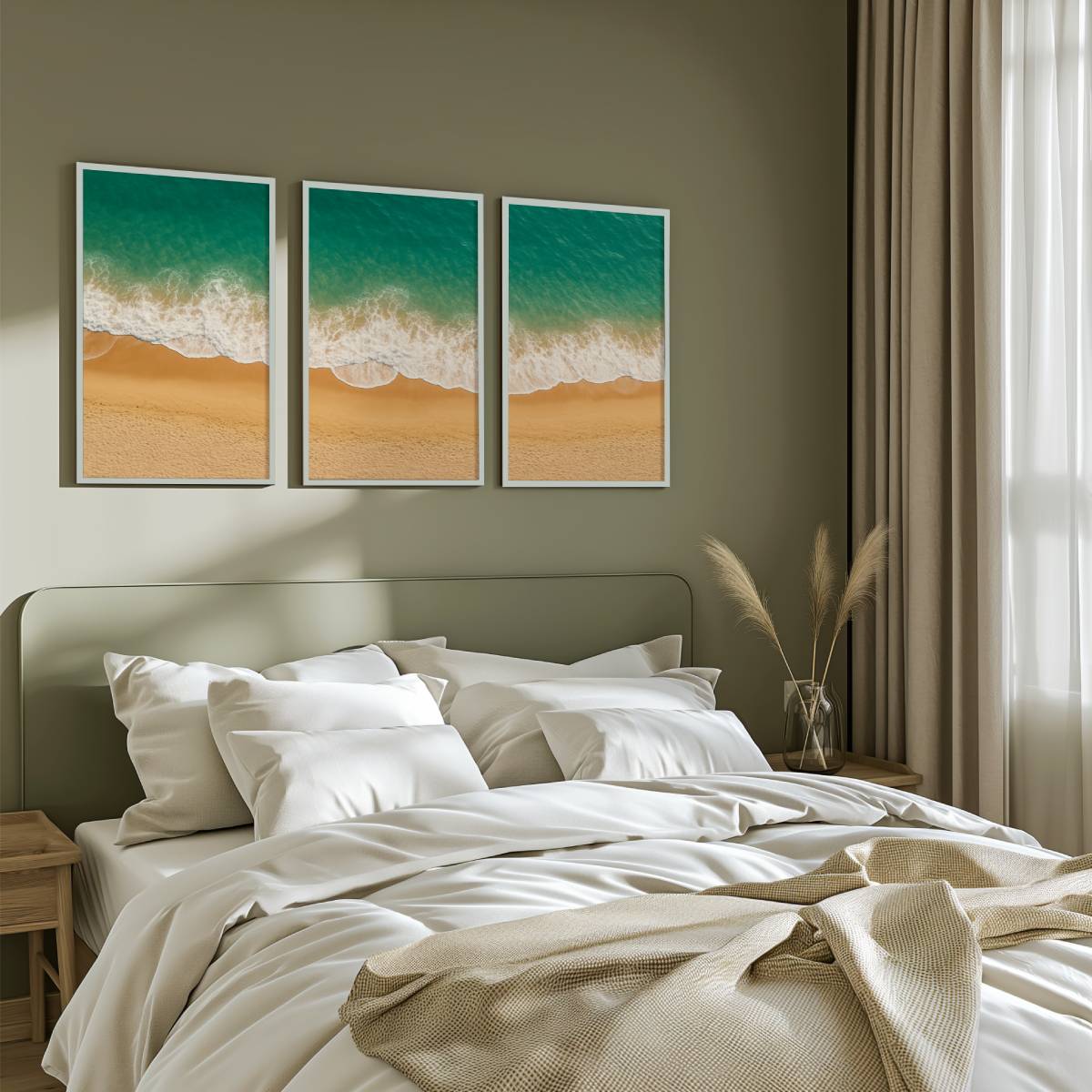 Coastal Wall Art Prints – Ocean Shoreline from Above - White Framed Poster No Border - Artworksets