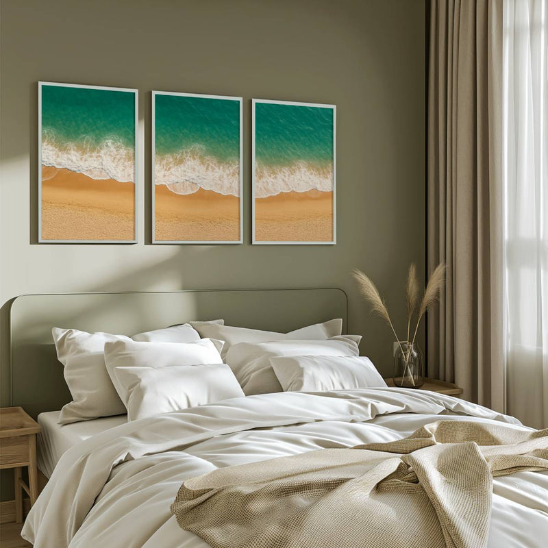 Coastal Wall Art Prints – Ocean Shoreline from Above - White Framed Poster No Border - Artworksets