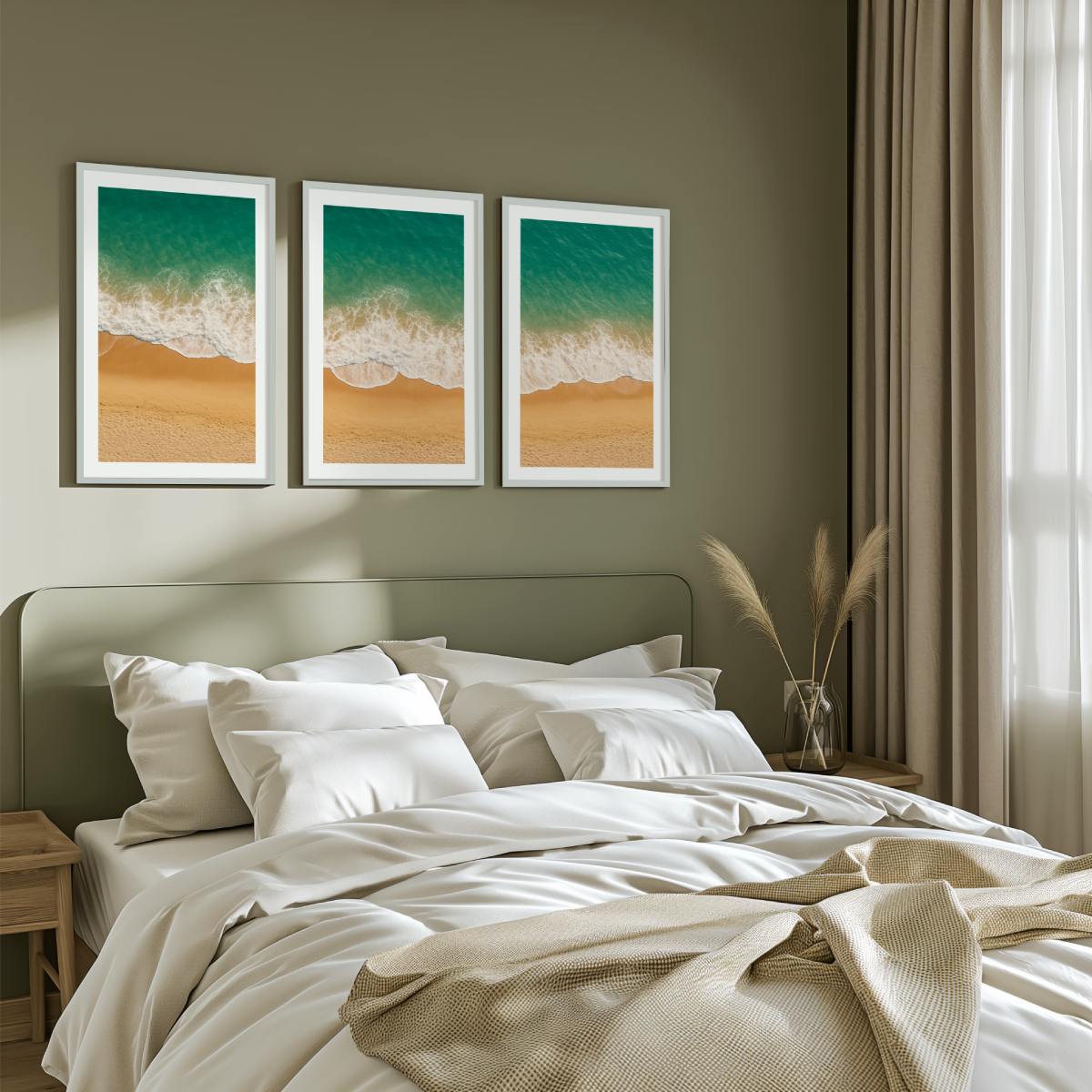 Coastal Wall Art Prints – Ocean Shoreline from Above - White Framed Poster with White Border - Artworksets