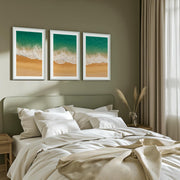 Coastal Wall Art Prints – Ocean Shoreline from Above - White Framed Poster with White Border - Artworksets