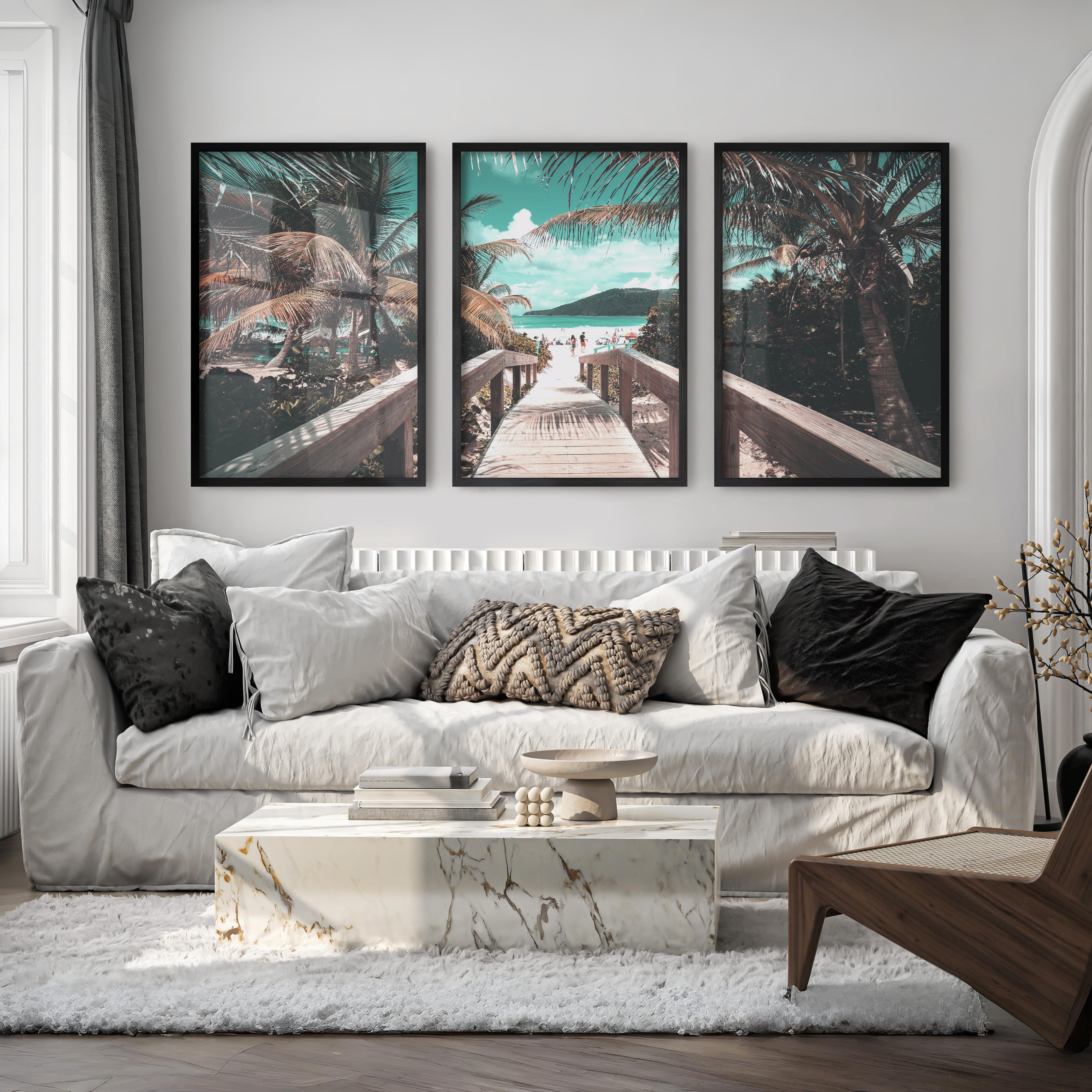 Palm Boardwalk Coastal Wall Decor for Living Room - Black Framed Poster No Border - Artworksets