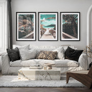 Palm Boardwalk Coastal Wall Decor for Living Room - Black Framed Poster with White Border - Artworksets