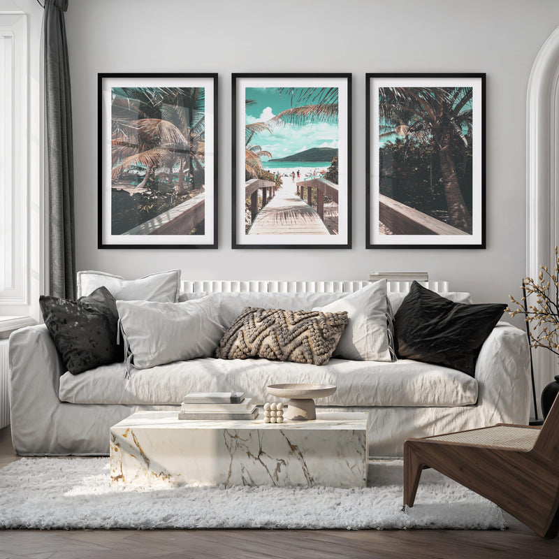 Palm Boardwalk Coastal Wall Decor for Living Room - Black Framed Poster with White Border - Artworksets