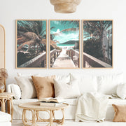 Palm Boardwalk Coastal Wall Decor for Living Room - Natural Wood Framed Poster No Border - Artworksets