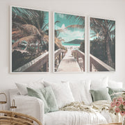 Palm Boardwalk Coastal Wall Decor for Living Room - White Framed Poster No Border - Artworksets
