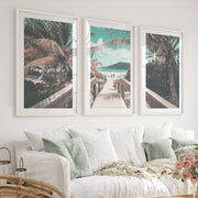Palm Boardwalk Coastal Wall Decor for Living Room - White Framed Poster with White Border - Artworksets