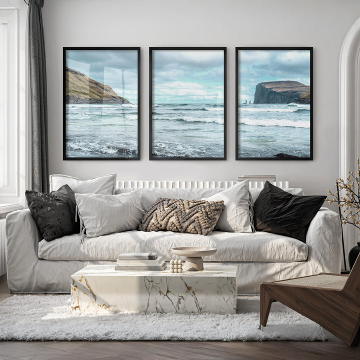 Atlantic Cliffs coastal wall pictures with Rolling Surf - Black Framed Poster No Border - Artworksets