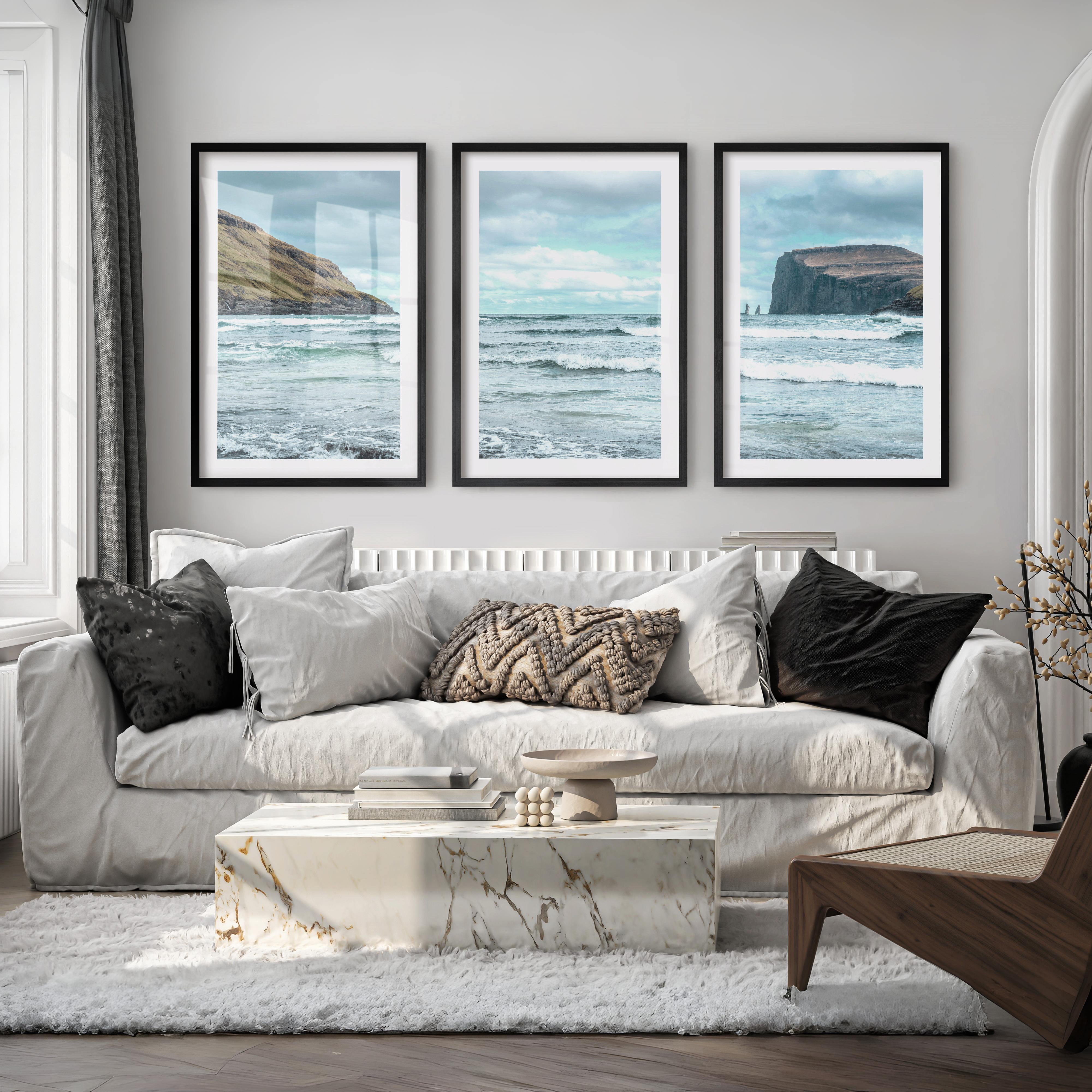 Atlantic Cliffs coastal wall pictures with Rolling Surf - Black Framed Poster with White Border - Artworksets