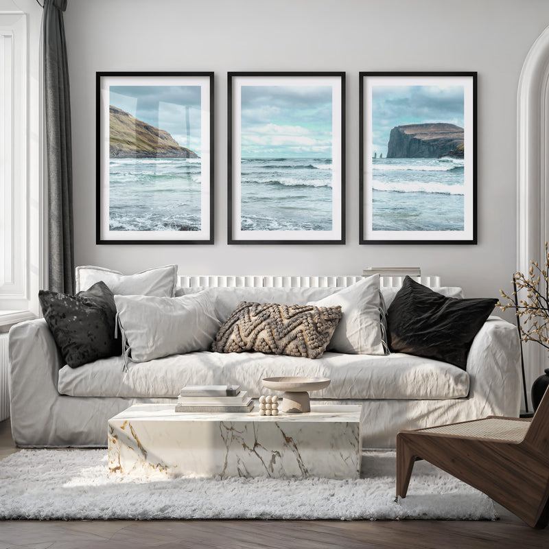 Atlantic Cliffs coastal wall pictures with Rolling Surf - Black Framed Poster with White Border - Artworksets