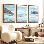 Atlantic Cliffs coastal wall pictures with Rolling Surf - Dark Brown Framed Poster No Border - Artworksets