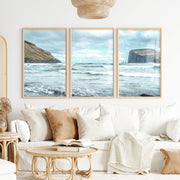Atlantic Cliffs coastal wall pictures with Rolling Surf - Natural Wood Framed Poster No Border - Artworksets