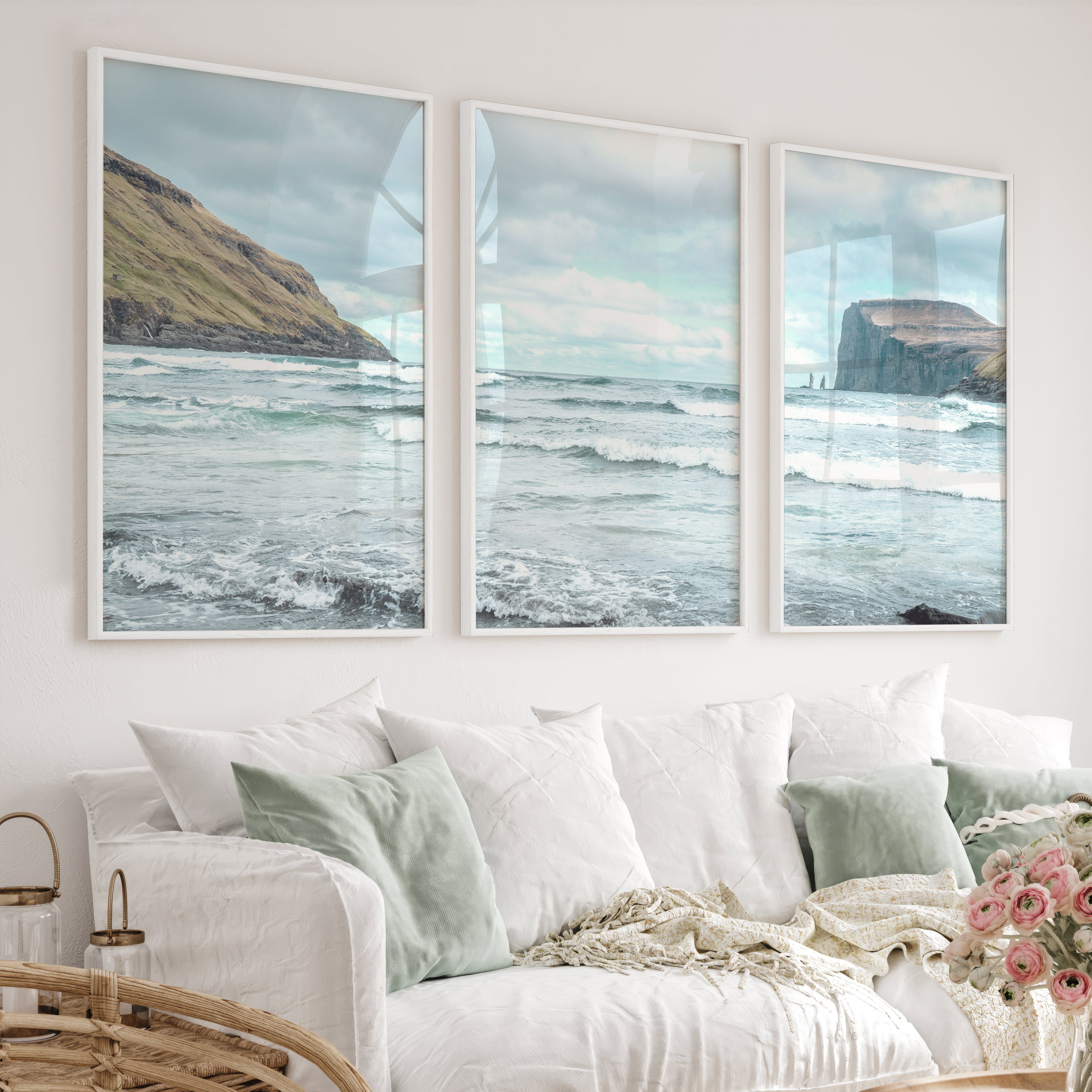 Atlantic Cliffs coastal wall pictures with Rolling Surf - White Framed Poster No Border - Artworksets