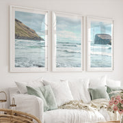 Atlantic Cliffs coastal wall pictures with Rolling Surf - White Framed Poster with White Border - Artworksets