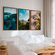 Coastal Wall Prints – Scenic Tropical Views (Set of 3) - Dark Brown Framed Poster No Border - Artworksets
