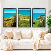 Coastal Wall Set – Vibrant Cliffs & Green Coast Views (3 Prints) - Black Framed Poster No Border - Artworksets