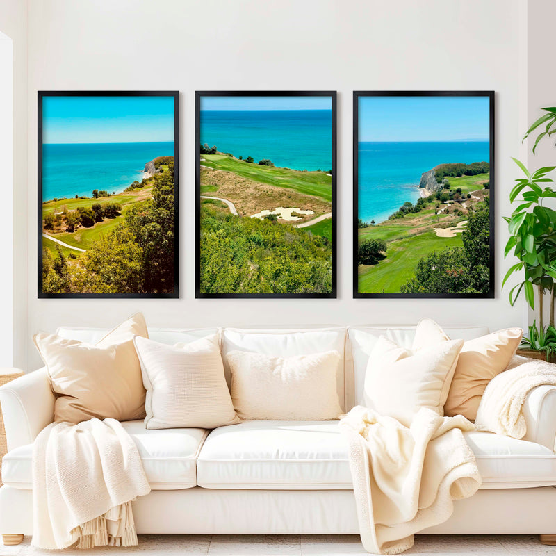 Coastal Wall Set – Vibrant Cliffs & Green Coast Views (3 Prints) - Black Framed Poster No Border - Artworksets