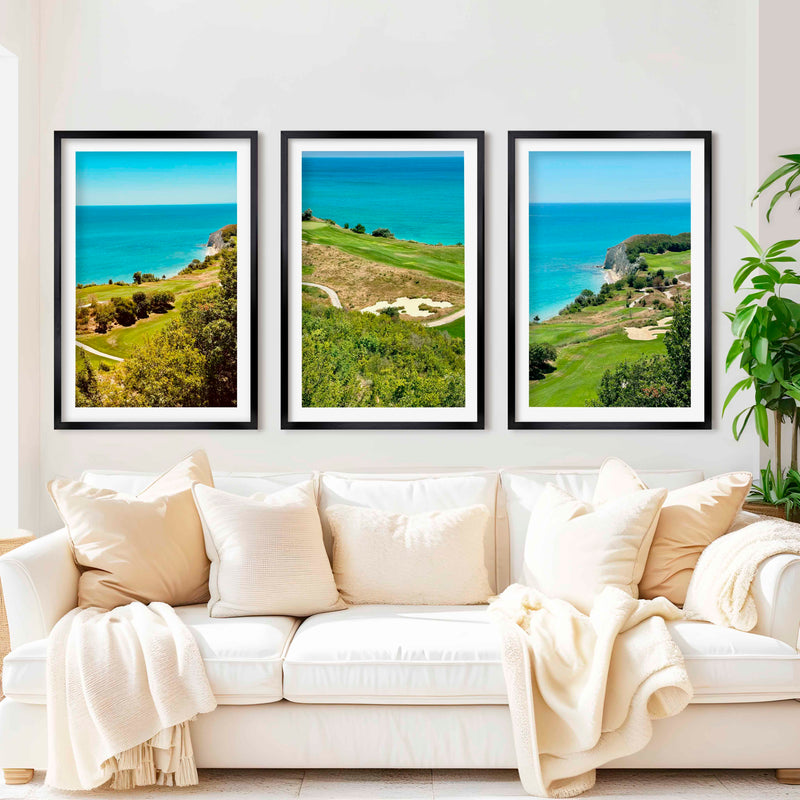 Coastal Wall Set – Vibrant Cliffs & Green Coast Views (3 Prints) - Black Framed Poster with White Border - Artworksets