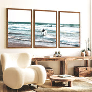 Surfer Waves Coastline Wall Art - Dark Brown Framed Poster No Border - Artworksets