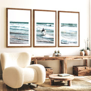 Surfer Waves Coastline Wall Art - Dark Brown Framed Poster with White Border - Artworksets