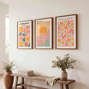Vintage Colorful Abstract Wall Art Featuring Flower Market Paris - Dark Brown Framed Poster with White Border - Artworksets