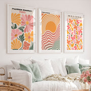 Vintage Colorful Abstract Wall Art Featuring Flower Market Paris - White Framed Poster with White Border - Artworksets