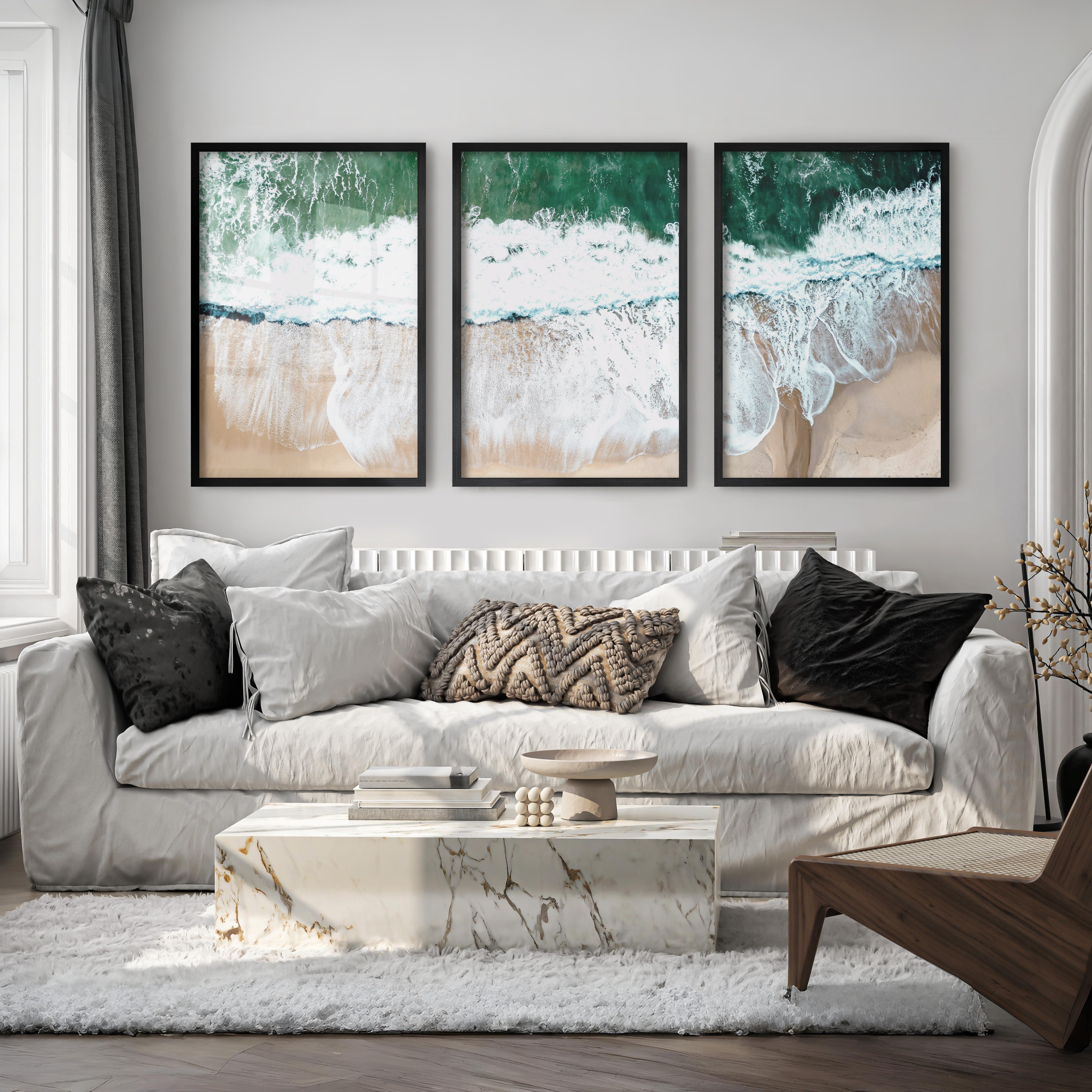 Foamy Shoreline Cool Beach Wall Art - Black Framed Poster No Border - Artworksets