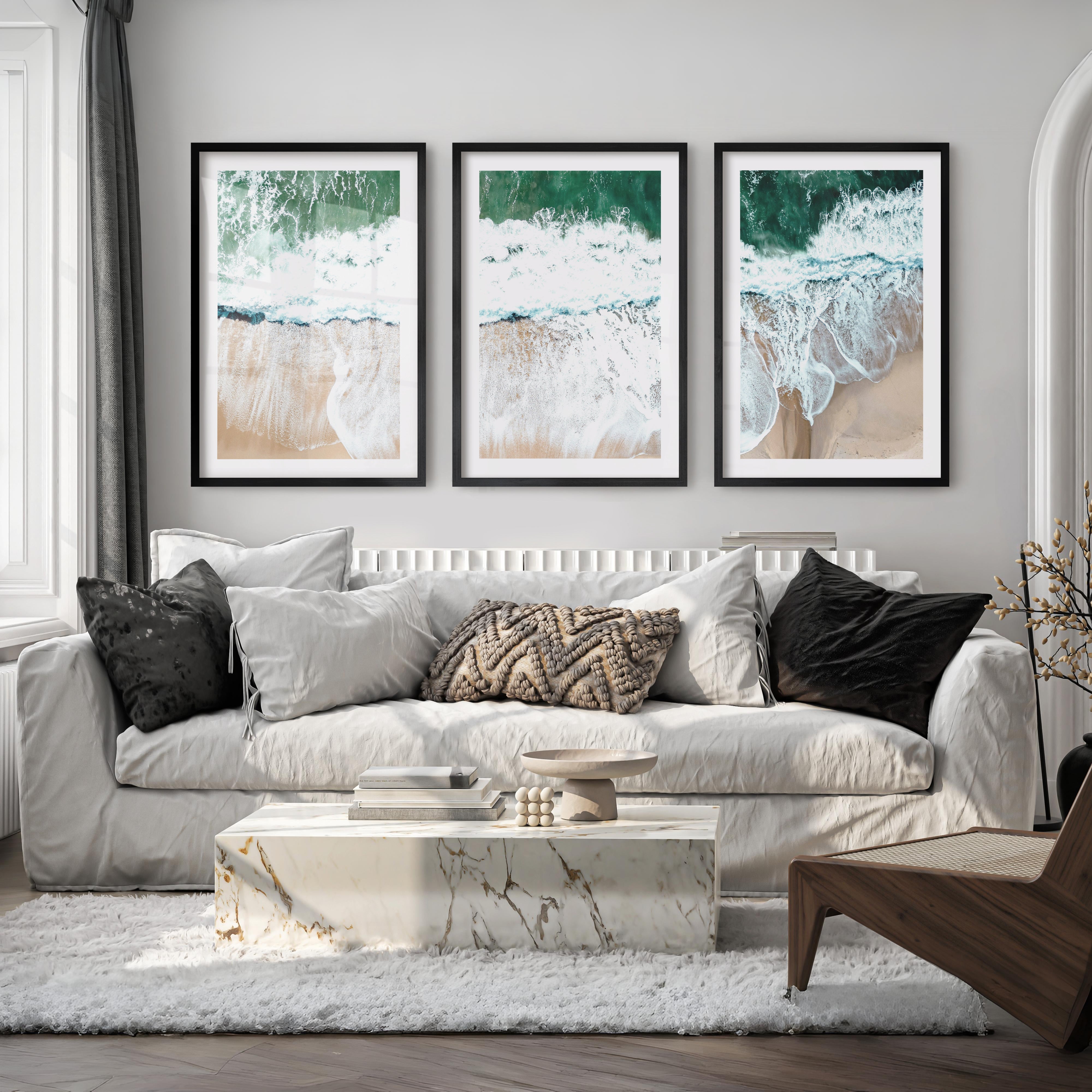 Foamy Shoreline Cool Beach Wall Art - Black Framed Poster with White Border - Artworksets
