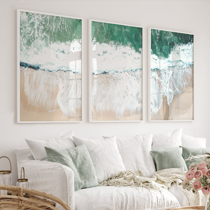 Foamy Shoreline Cool Beach Wall Art - White Framed Poster No Border - Artworksets