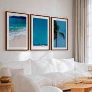 Cool Beach Wall Art – Minimalist Ocean Decor (Set of 3) - Dark Brown Framed Poster with White Border - Artworksets