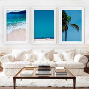 Cool Beach Wall Art – Minimalist Ocean Decor (Set of 3) - White Framed Poster with White Border - Artworksets