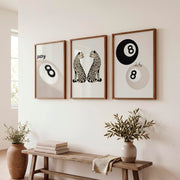 Lucky Cheetahs cool retro artwork with 8 Ball Detail - Dark Brown Framed Poster No Border - Artworksets