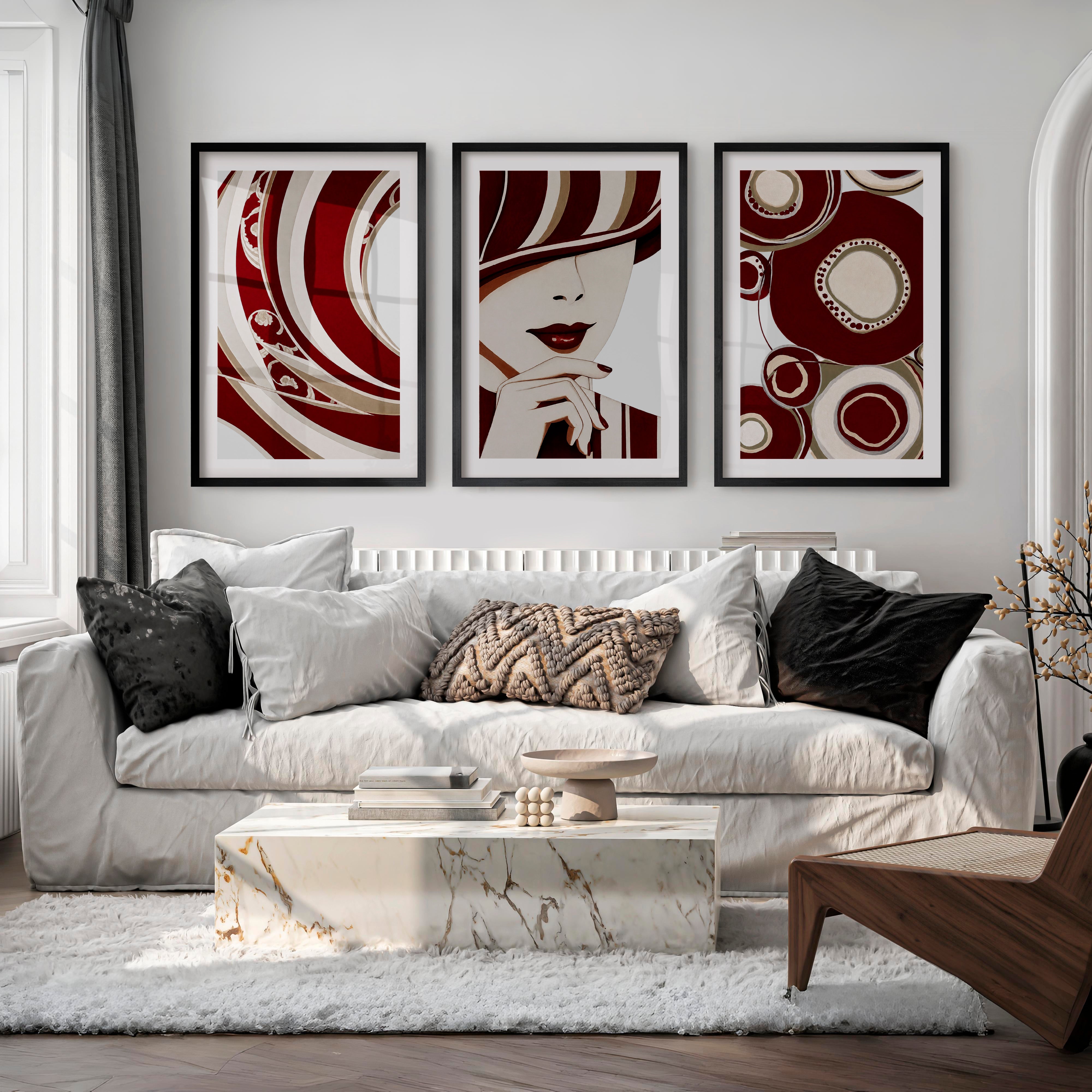 Red Fashion Portrait cool retro artwork - Black Framed Poster with White Border - Artworksets