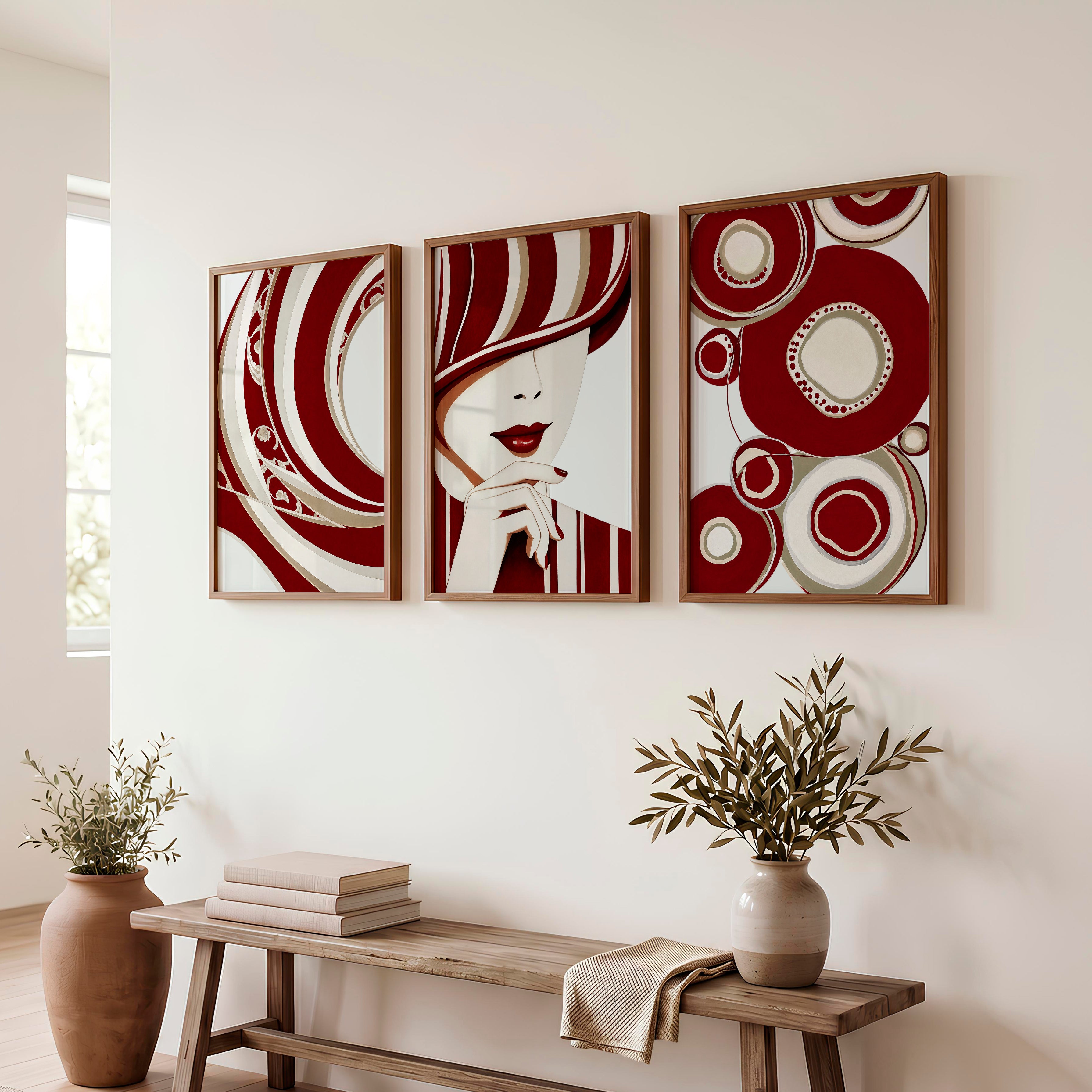 Red Fashion Portrait cool retro artwork - Dark Brown Framed Poster No Border - Artworksets