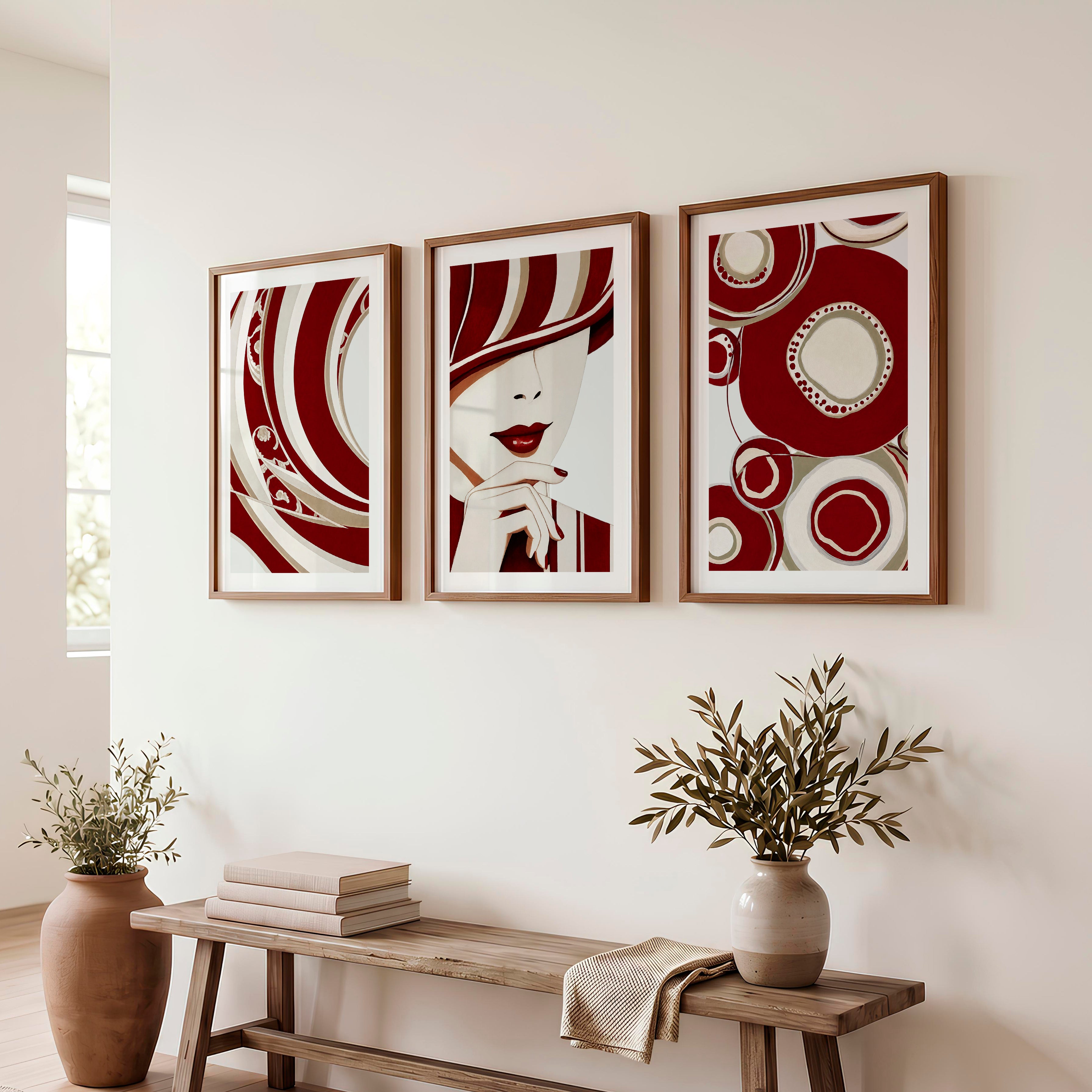 Red Fashion Portrait cool retro artwork - Dark Brown Framed Poster with White Border - Artworksets