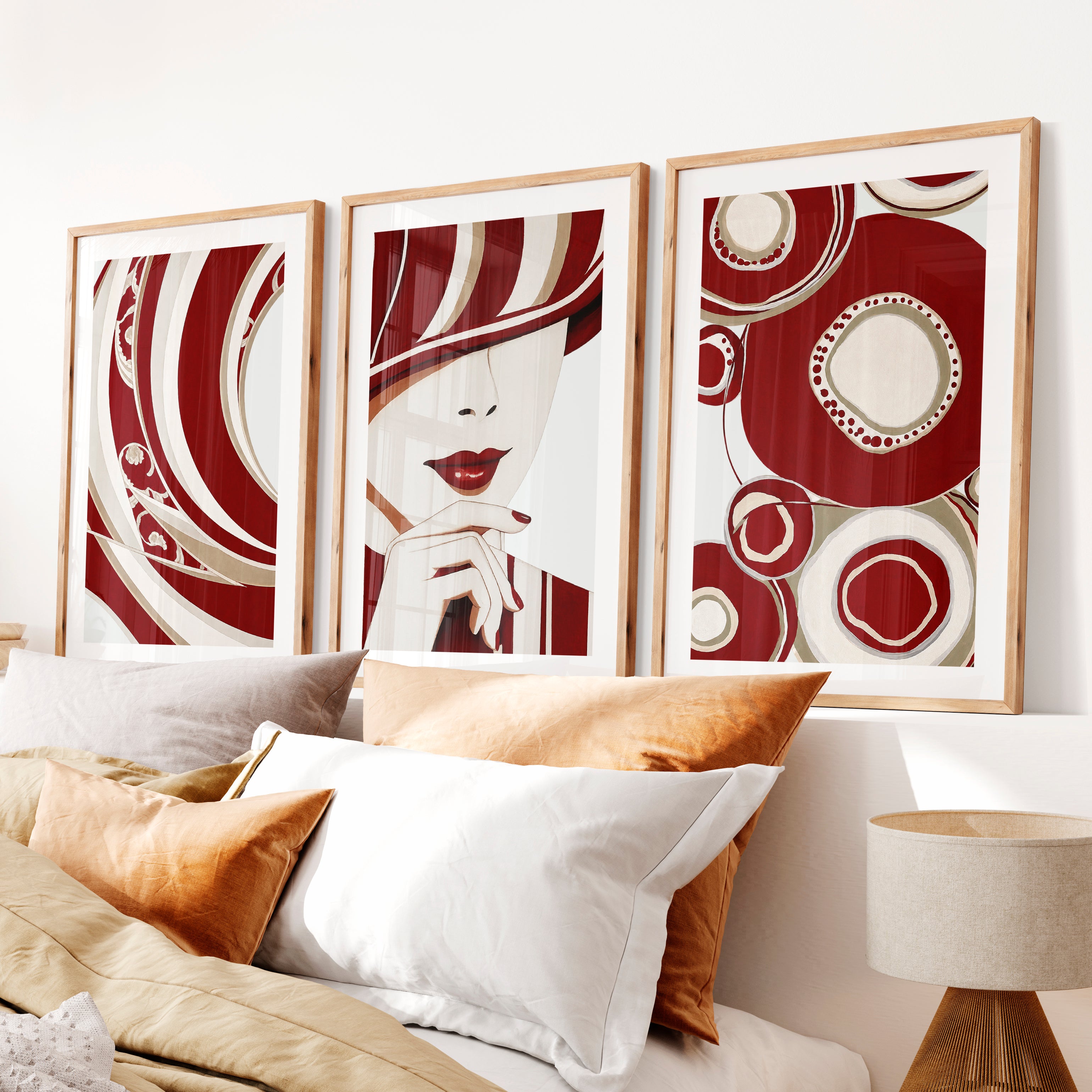 Red Fashion Portrait cool retro artwork- Natural Wood Framed Poster with White Border - Artworksets