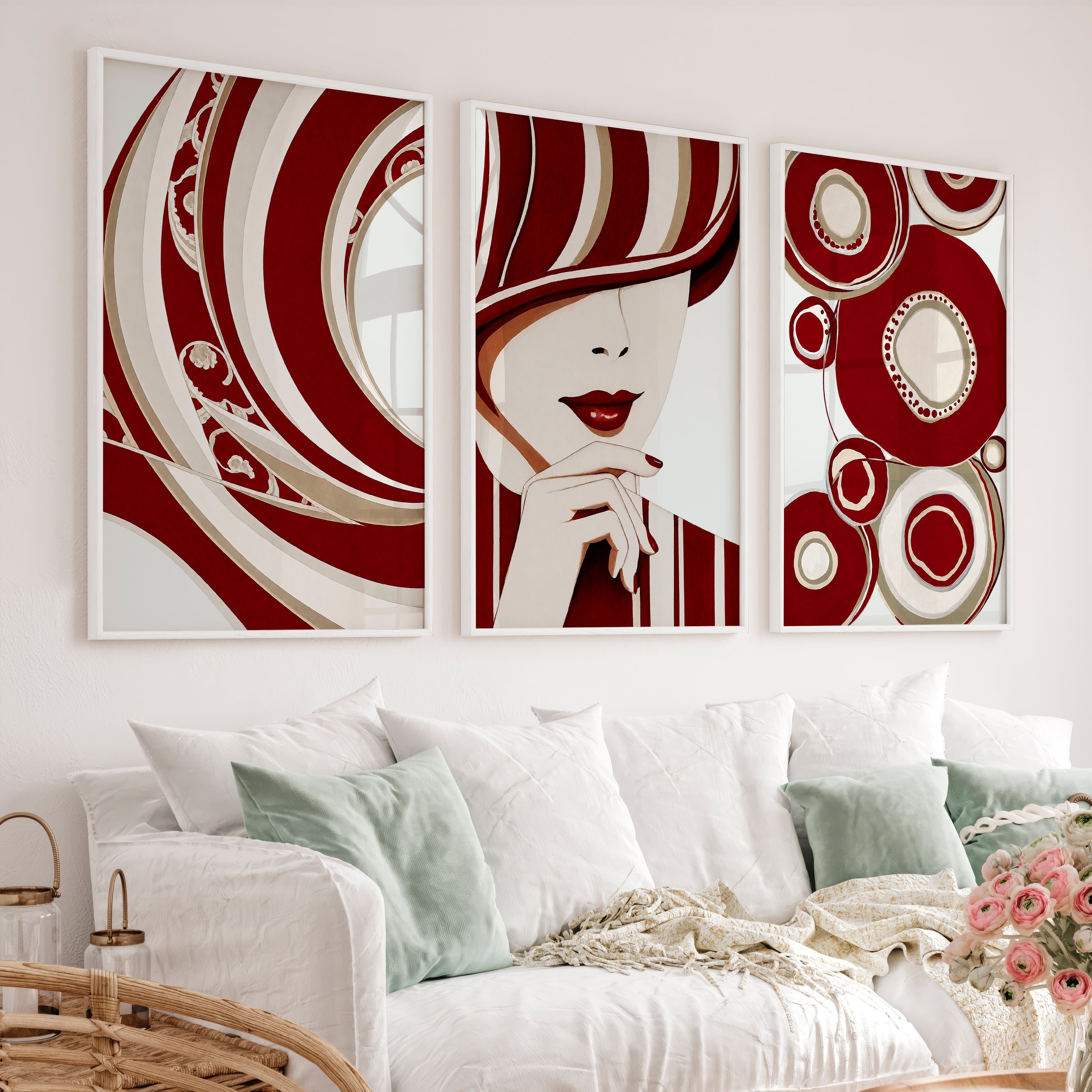 Red Fashion Portrait cool retro artwork - White Framed Poster No Border - Artworksets