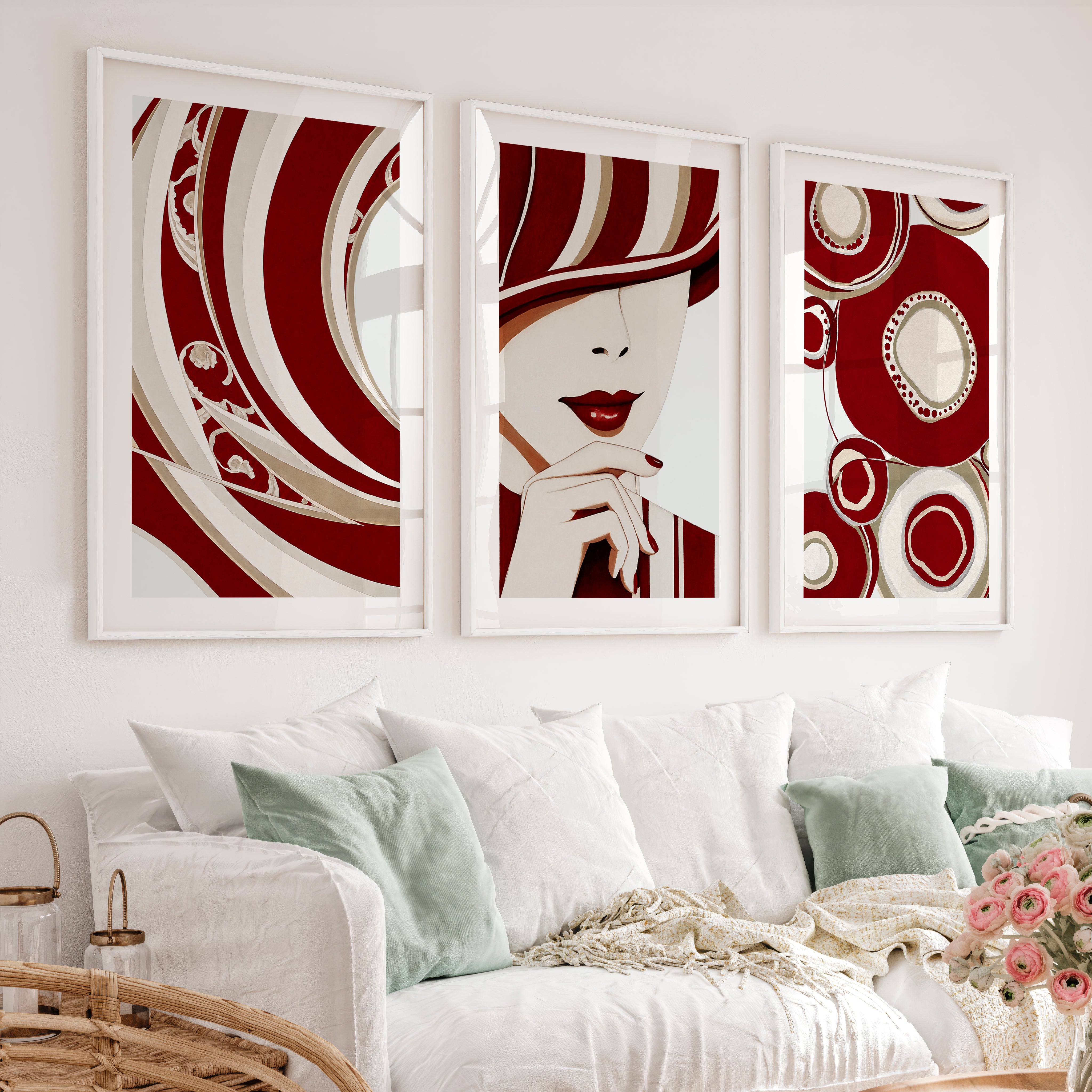 Red Fashion Portrait cool retro artwork - White Framed Poster with White Border - Artworksets