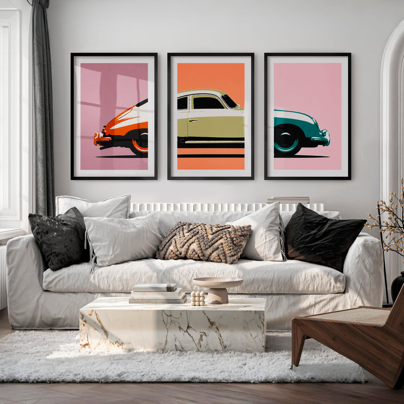 Classic Sports Car Cool Retro Wall Art - Black Framed Poster with White Border - Artworksets