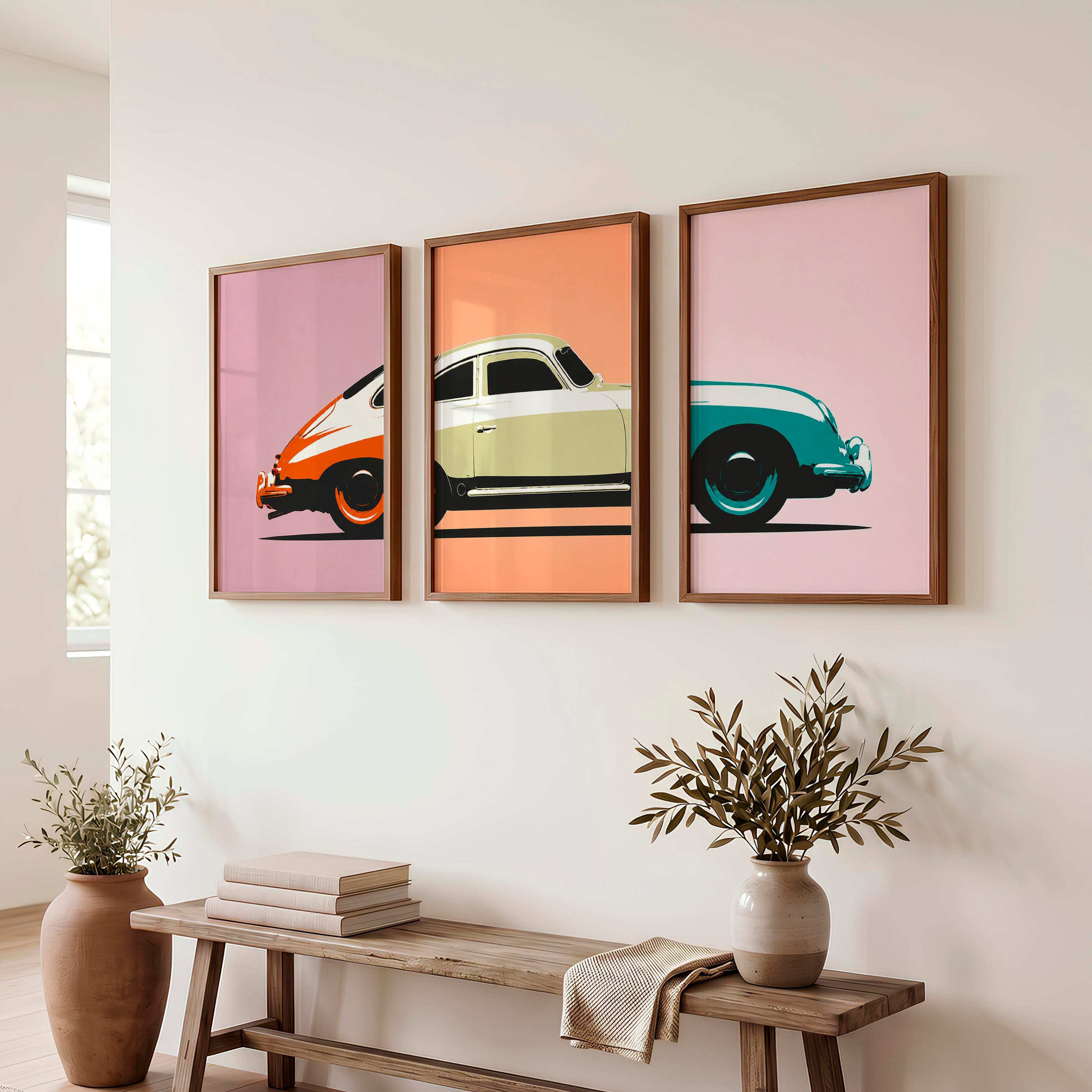 Classic Sports Car Cool Retro Wall Art - Dark Brown Framed Poster No Border - Artworksets