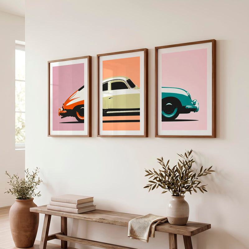 Classic Sports Car Cool Retro Wall Art - Dark Brown Framed Poster with White Border - Artworksets