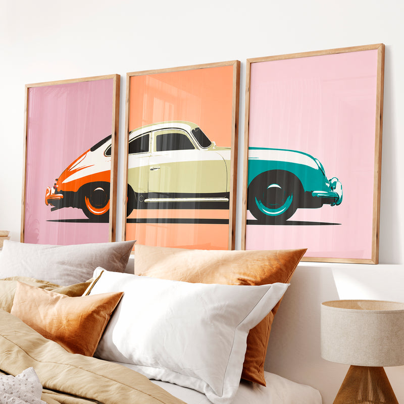 Classic Sports Car Cool Retro Wall Art - Natural Wood Framed Poster No Border - Artworksets